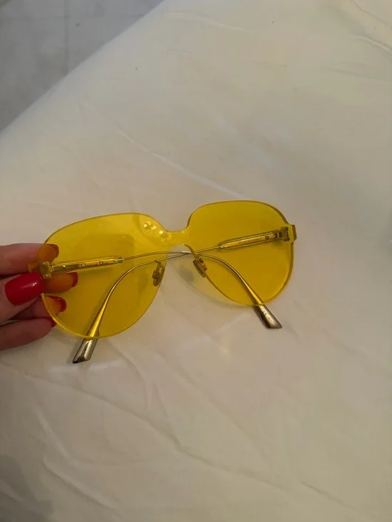 Dior Yellow Rimless Sunglasses with Gold Accents - Picture 2 of 3